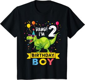 Kids 2 Year Old Boy T Rex Dinosaur 2nd Birthday T-Shirt