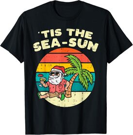 Tis The Sea Sun Santa Beach Summer Christmas In July Summer Men Women Girls Kids T-Shirt