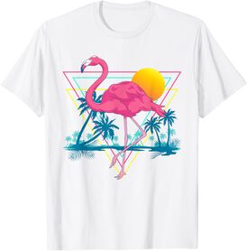Pink Flamingo Beach Summer Vibes Palm Trees Tropical Summer Men Women Girls Kids T-Shirt