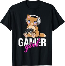 Gamer Cat Girl Gaming Cute Gamer Cats Cats And Gaming T-Shirt