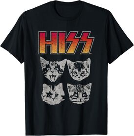 HISS Cat Funny Cats Kittens Rock Music Cat Lover Hiss T-Shirt, Black