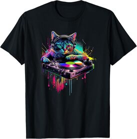 DJ Cat | Disco Cat | Black Party Cat | Cats T-Shirt for Men Women Kids
