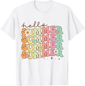 Retro Groovy Summer Women Men Kids Hello Summer Vacation T-Shirt