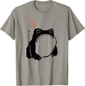 Grumpy Frog Japanese Art T-Shirt, Unisex-Adults and Kids, Grey, Small, Short Sleeve, Classic Fit, Cotton, Polyester