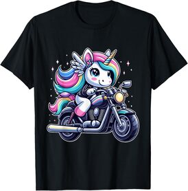 Unicorn Riding A Motorcycle Boys Girls Men Women Kids Adults T-Shirt
