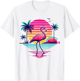 Flamingo Beach Summer Palm Trees Tropical Summer T-Shirt for Men Women Girls Kids