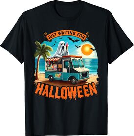 Skeleton Just Waiting For Halloween Halloween Summer Ghost T-Shirt