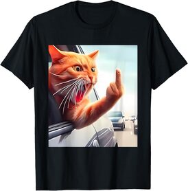 Funny Cat Middle Finger Hilarious Cat In The Car Cats Lover T-Shirt for Men Women